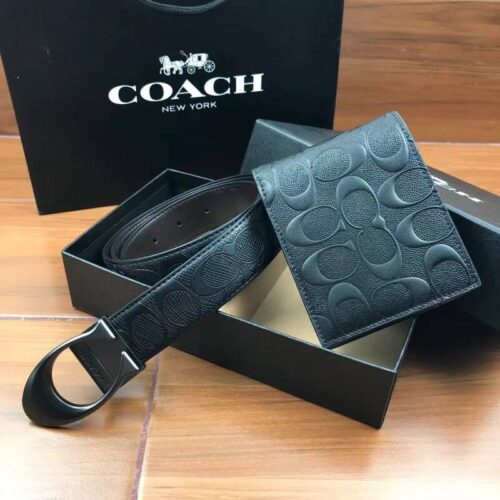 طقم حزام ومحفظة من كوتش للرجال